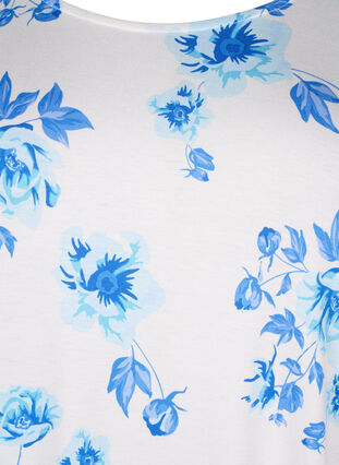 Zizzifashion Floral viscose blouse with short sleeves, White Blue AOP, Packshot image number 2