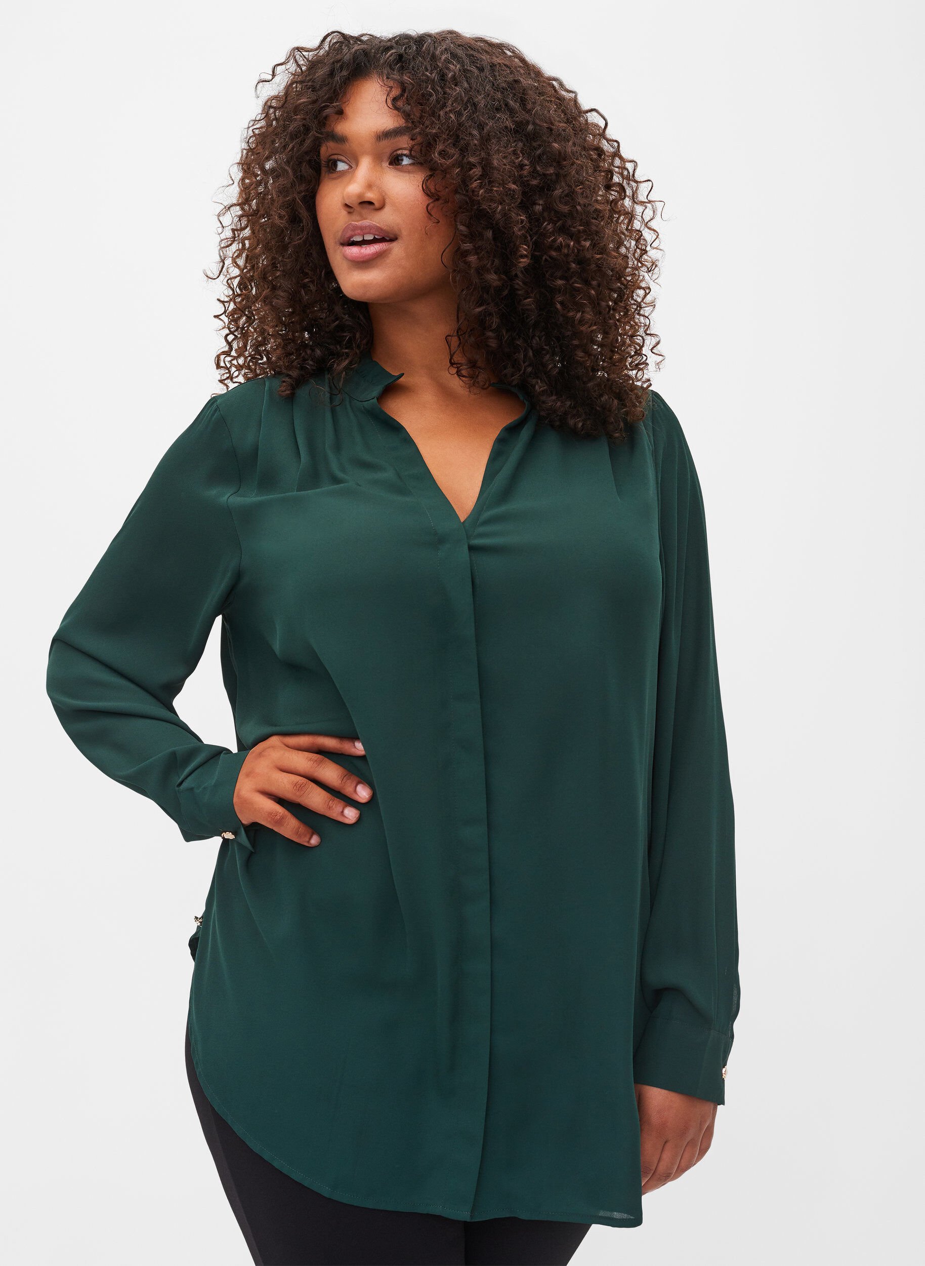 Ruffle collar blouse sale plus size