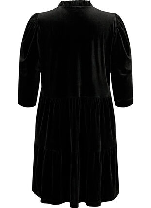Zizzifashion Velour dress with ruffle collar and 3/4 sleeves, Black, Packshot image number 1