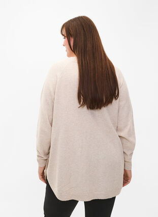 Zizzifashion Knitted melange pullover with pearl buttons on the sides	, Pumice Stone Mel., Model image number 1
