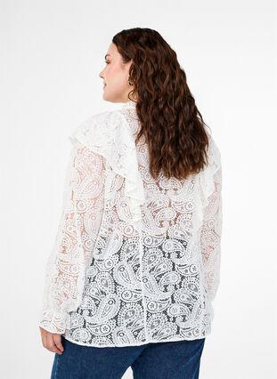 Zizzifashion Lace shirt blouse with ruffle detail, Snow White, Model image number 1