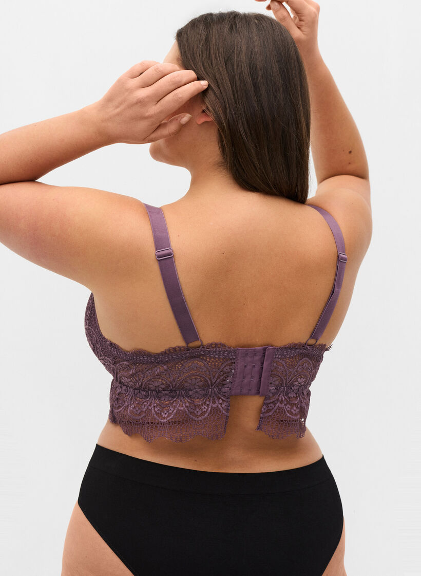 Lace bra with removable inserts - Purple - Sz. 85E-115H - Zizzifashion