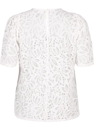 Zizzifashion Lace blouse with short sleeves, Bright White, Packshot image number 1