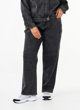 Zizzifashion Loose jeans with cropped length, Dark Grey Denim, Model image number 2