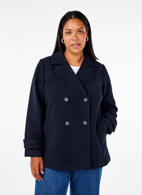 Short wool coat with pockets, Dark Navy, Model