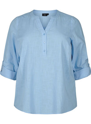 Zizzifashion Shirt blouse in cotton with a v-neck, Serenity, Packshot image number 0