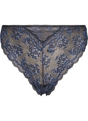 Zizzifashion G-string with contrast-coloured lace, Black w Blue , Packshot image number 0