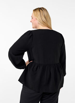 Zizzifashion Viscose blouse with bows and long sleeves, Black White Bow, Model image number 1