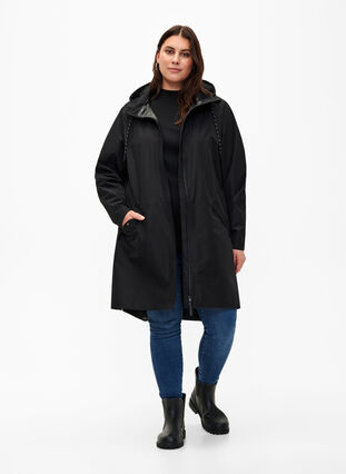 Zizzifashion Rain jacket with pockets and hood, Black, Model image number 4