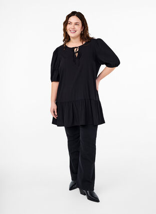 Tunic in viscose with ties, Black, Model image number 2