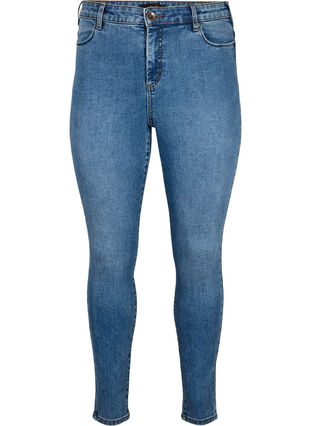 Zizzifashion Amy jeans with a high waist and super slim fit, Blue denim, Packshot image number 0