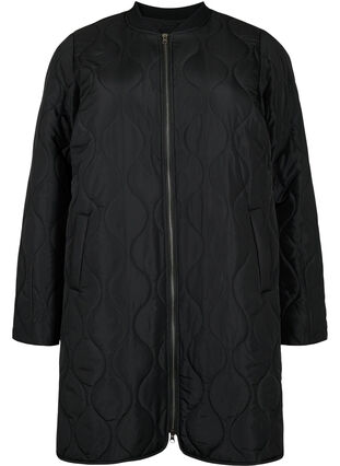 Zizzifashion Long quilted jacket with pockets and zipper, Black, Packshot image number 0