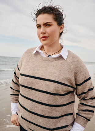 Zizzifashion Knitted blouse with stripes, Simply Taupe Mel., Image image number 0