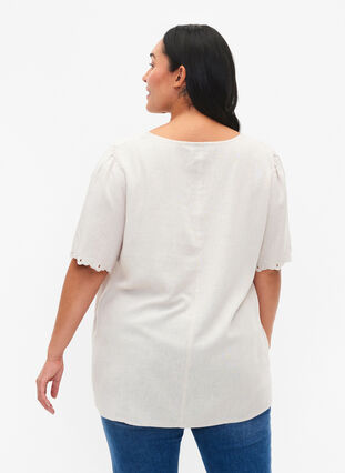 Zizzifashion Viscose-Linen Mix Blouse with Embroidery, Moonbeam, Model image number 1