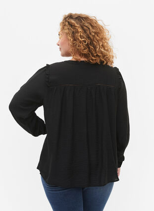 Zizzifashion Shirt blouse with ruffles and pleats, Black, Model image number 1