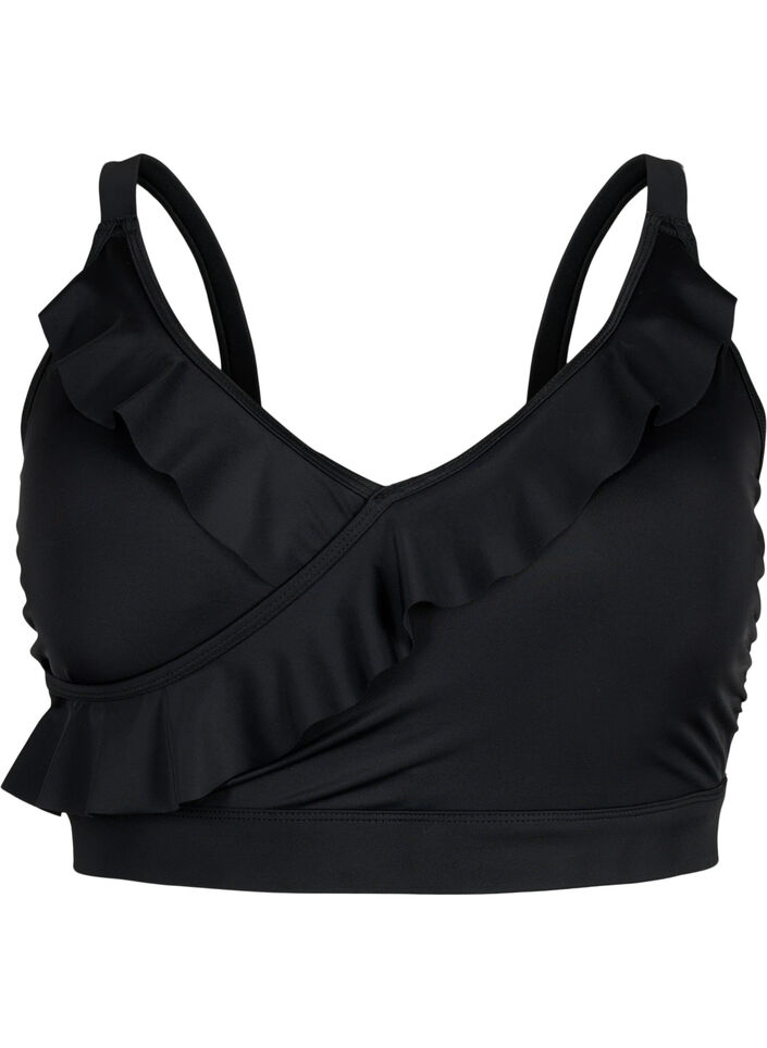 Bikini top with ruffles and removable pads - Black - Sz. 42-60 -  Zizzifashion