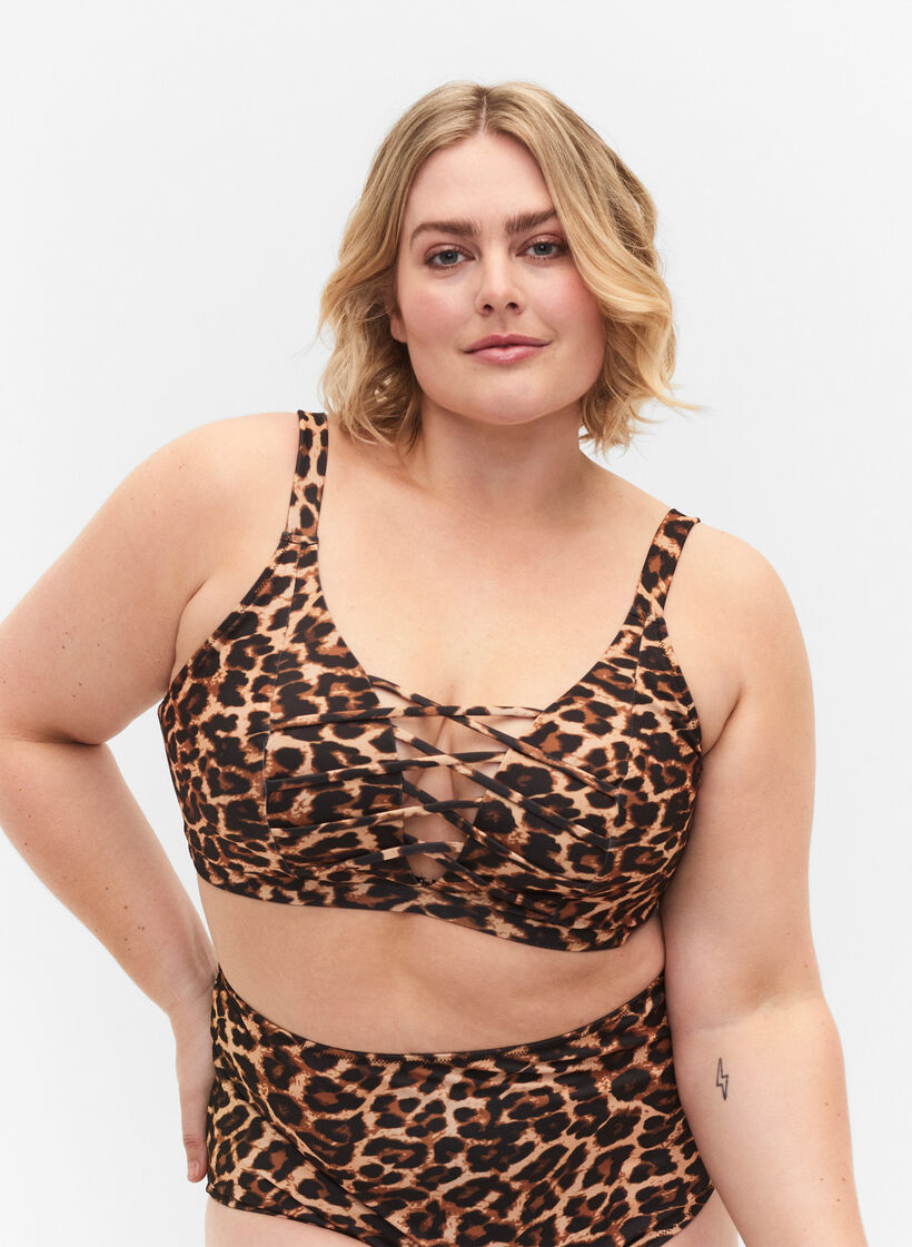 ZQGJB Plus Size Womens Two Piece Zip Front Bikini Leopard Print