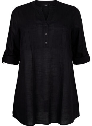 Zizzifashion Cotton tunic with 3/4 sleeves, Black, Packshot image number 0