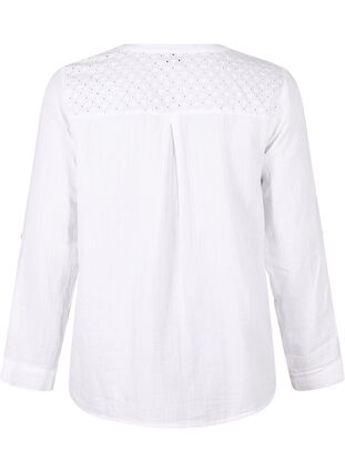 Zizzifashion Cotton blouse with broderie anglaise and 3/4 sleeves, Bright White, Packshot image number 1