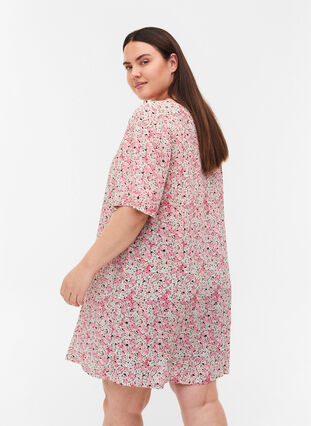 Zizzifashion Viscose tunic with print and short sleeves, Pink Ditsy AOP, Model image number 1