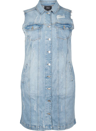 Zizzifashion Sleeveless denim dress with raw edge details, Light Blue Denim, Packshot image number 0