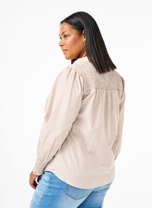 Zizzifashion Striped shirt with smock, Silver Mink Wh. St., Model image number 1