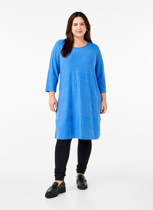 Zizzifashion Dress with 3/4 sleeves and striped pattern, Princess Blue Mel., Model image number 2