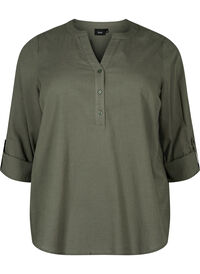 Shirt blouse in cotton with a v-neck