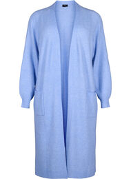 Long knitted cardigan with pockets, Cornflower Blue Mel., Packshot