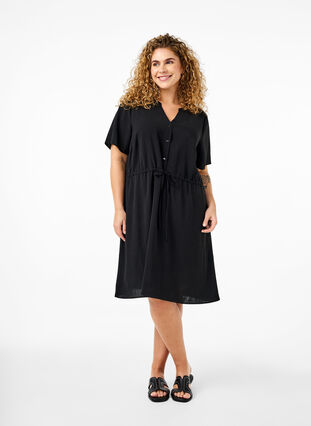 Zizzifashion Short sleeve dress with tie waist, Black, Model image number 2