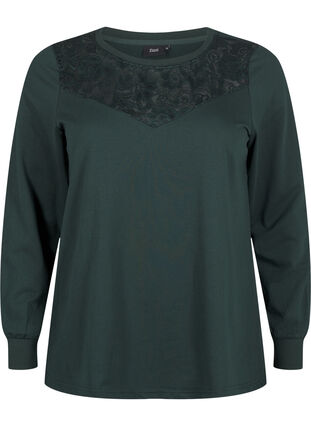 Zizzifashion Sweatshirt with lace details, Scarab, Packshot image number 0