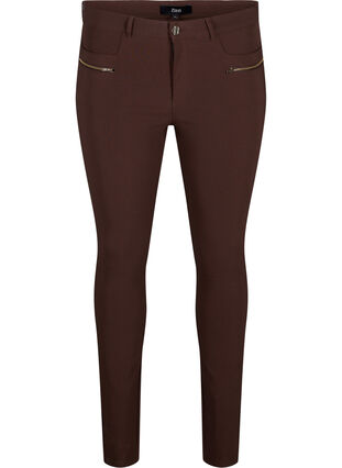 Zizzifashion Close-fitting trousers with zipper details, Coffee Bean, Packshot image number 0