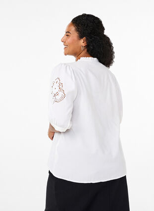 Zizzifashion Shirt blouse with ruffles and broderie anglaise, Bright White, Model image number 1