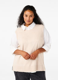 Knitted vest with ribbed edge, Pumice Stone Mel., Model