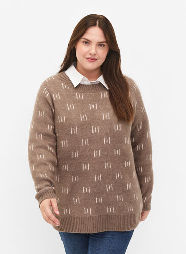 Zizzifashion Patterned pullover, Walnut Mel. Comb, Model image number 0