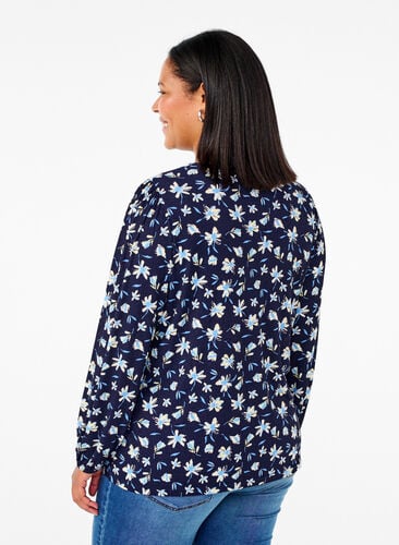 Zizzifashion Blouse with long sleeves and floral print, Night Sky AOP, Model image number 1