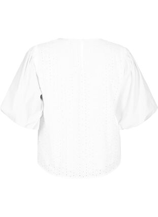 Zizzifashion Blouse with puffed sleeves and lace pattern, Bright White, Packshot image number 1