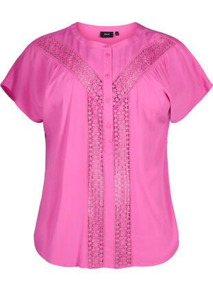 Zizzifashion Viscose blouse with lace trim, Raspberry Rose, Packshot image number 0