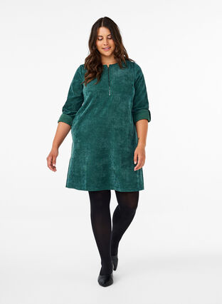 Zizzifashion Velvet dress with a zip detail, Posy Green, Model image number 2