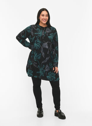 Zizzifashion FLASH - Floral tunic with long sleeves, Black Scarab Flower, Model image number 2