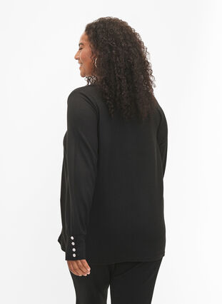 Zizzifashion Long-sleeved blouse with wide cuff and buttons, Black, Model image number 1