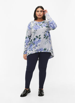 Zizzifashion Floral blouse with long sleeves, Light Mel. AOP, Model image number 2