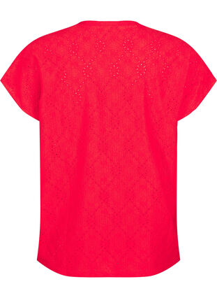 Zizzifashion Blouse with short sleeves and floral embroidery, Flame Scarlet, Packshot image number 1