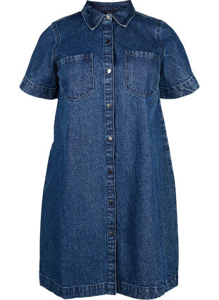 Zizzifashion Long denim shirt with short sleeves, Blue Denim, Packshot image number 0