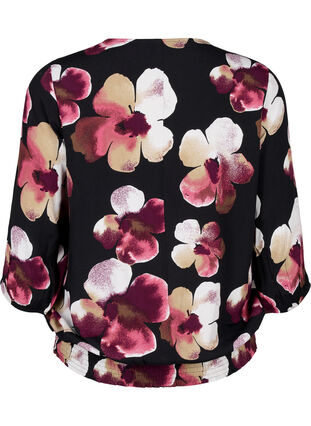 Zizzifashion Viscose blouse with print and smock, Black Pink FlowerAOP, Packshot image number 1