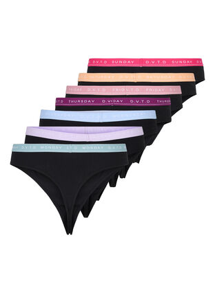 Cotton days-of-the-week g-strings in a 7-pack - Black - Sz. 42-60 -  Zizzifashion