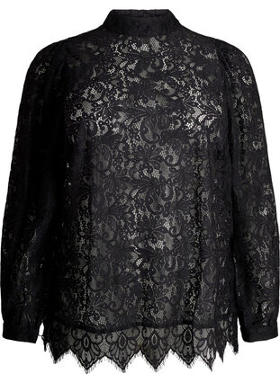 Zizzifashion Lace blouse with bow detail, Black, Packshot image number 0