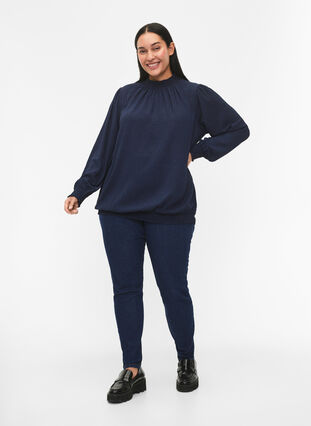 Zizzifashion FLASH - Long sleeved blouse with smock and glitter	, Navy w. Gold, Model image number 2