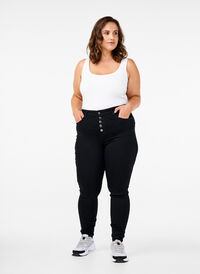 High-waisted Amy jeans with button closure, Black, Model