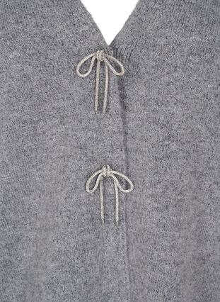 Zizzifashion Knitted cardigan with a silver bow, Medium Grey Melange, Packshot image number 2